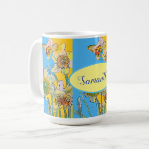 Mug Daffodil Peinture Aquarelle Jaune Bleu floral