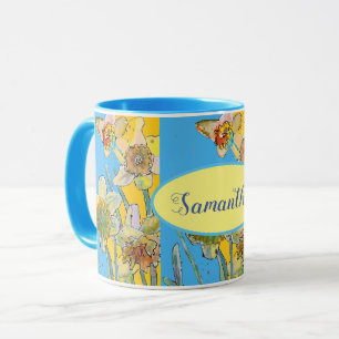 Mug Daffodil Peinture Aquarelle Jaune Bleu floral
