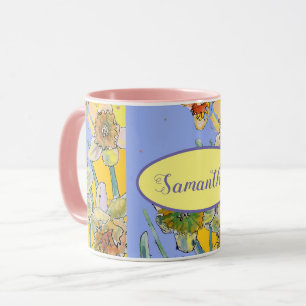 Mug Daffodil Peinture Aquarelle Jaune Violet fleuri