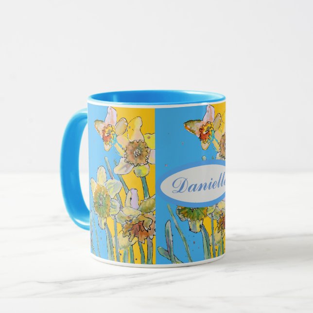 Mug Daffodil Peinture Main Peint Jaune floral (Devant gauche)