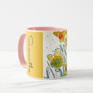 Mug Daffodique Fleur Floral Aquarelle Femme Nom