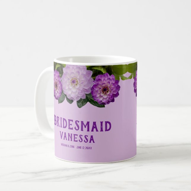 Mug Dahlia Lavande Fleurie Mariage Demoiselle d'Honneu (Devant gauche)