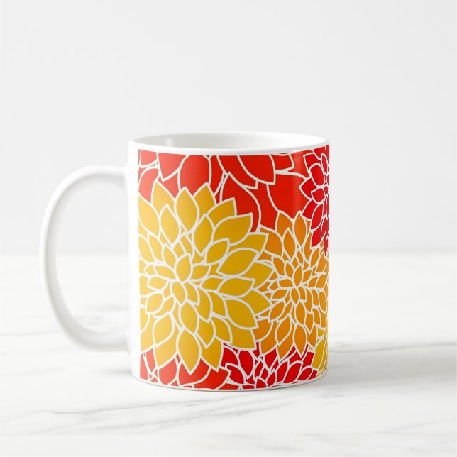 Mug dahlias orange et rouge  (Gauche)