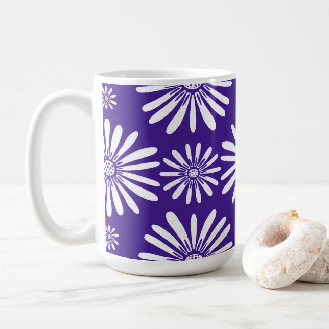 Mug Daisées blanc violet motif floral (Avec donut)