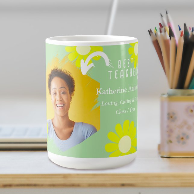 Mug Daisy Best Teacher Photo Turquoise (Daisy Best Teacher Teal Coffee Mug.)