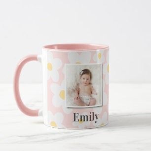 Mug Daisy floral boho rétro photo giry rose jaune