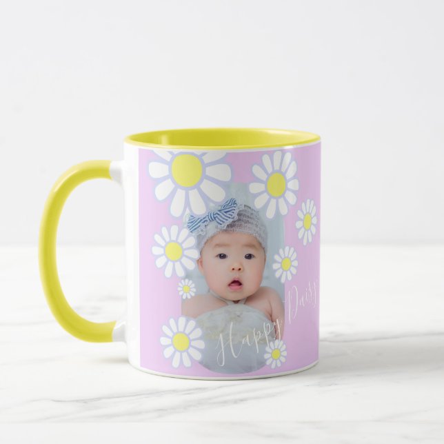 Mug Daisy Simple Pastel Pink Photo Baby (Gauche)