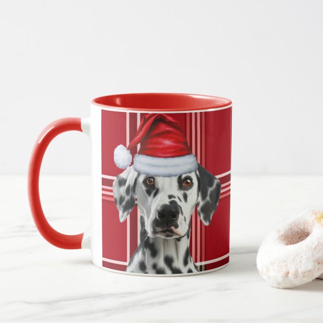 Mug Dalmatian Dog Lover Red Holiday Plaid Christmas (Avec donut)