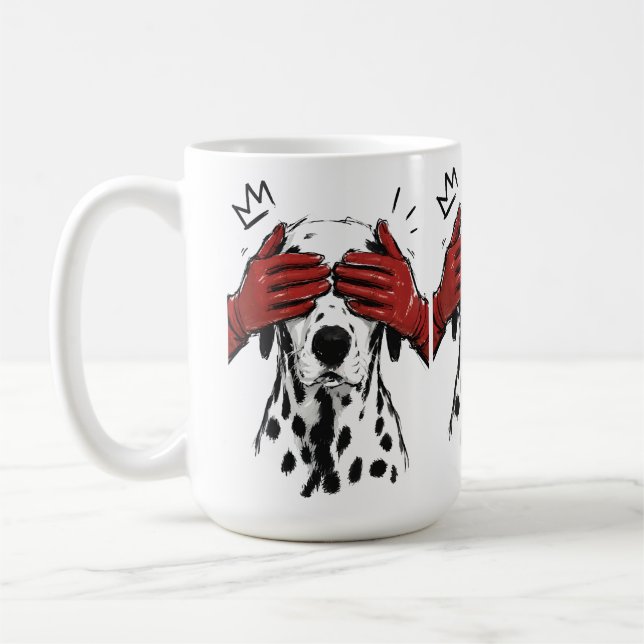Mug Dalmatien Cache-Cache Gants Rouges Art Ludique (Gauche)