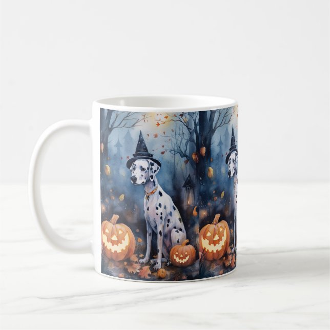 Mug Dalmatien d'Halloween avec citrouilles effrayant (Gauche)