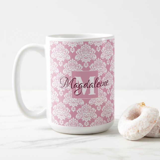 Mug Damas en dentelle blanche sur Dusty Nom du Rose et (Avec donut)