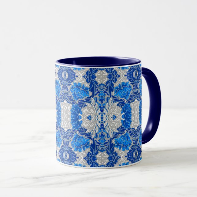 Mug Damas florales, Sapphire bleu et gris (Devant droit)