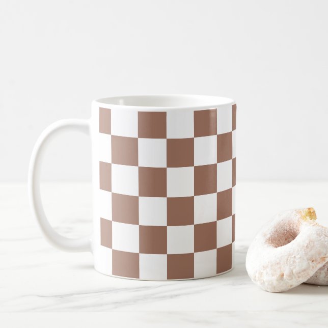 Mug Damas géométriques marron blanc rétro (Avec donut)