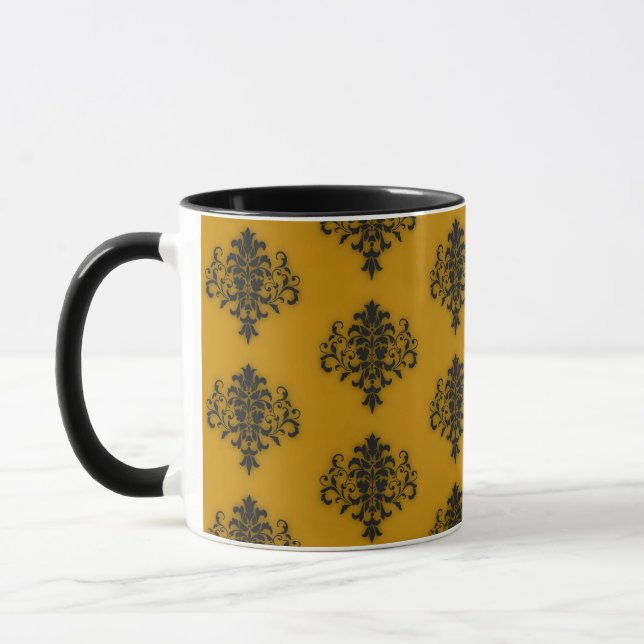 Mug Damas noir sur motif jaune moutarde (Gauche)