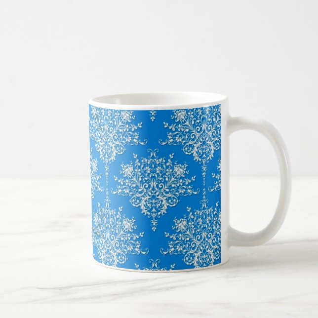 Mug Damassé Bleu Clair et Blanc (Droite)