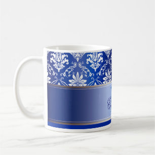 Mug Damassé bleue et blanche de monogramme