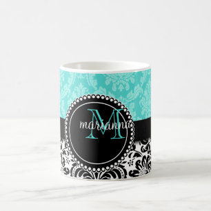 Mug Damassé élégante de noir d'Aqua personnalisée