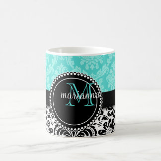 Mug Damassé élégante de noir d'Aqua personnalisée