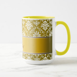 Mug Damassé jaune de monogramme et blanche d'or