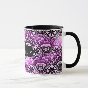 Mug Damassé pourpre de dentelle personnalisée par nom