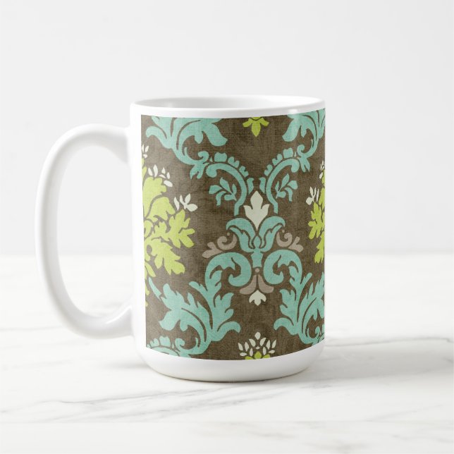 Mug Damassé vintage de Celadon et d'Aqua (Gauche)