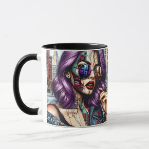Mug Dame abstraite colorée jolie avec des cheveux viol