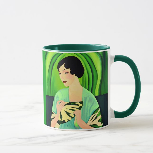 Mug Dame Art déco avec ventilateur en Jade Green (Droite)
