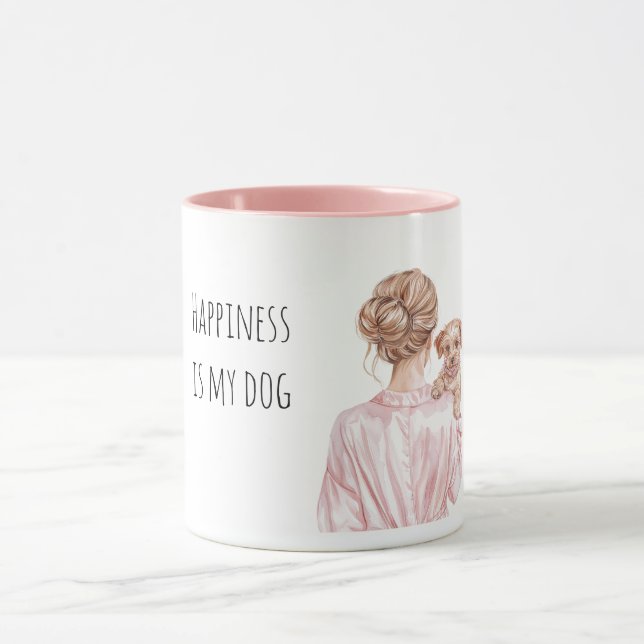 Mug Dame aux cheveux blonds tenant un chien   (Centre)