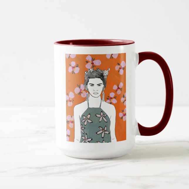 Mug Dame aux fleurs roses - Orange (Droite)