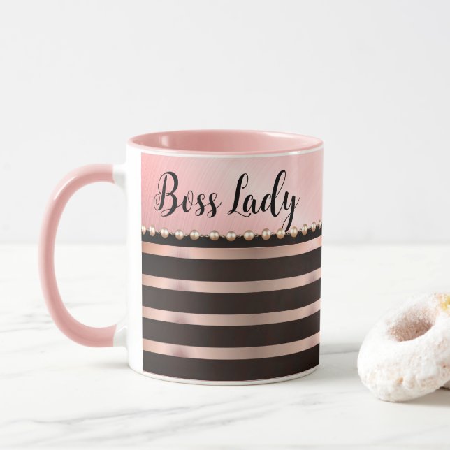 Mug dame de chef rose lisse (Avec donut)