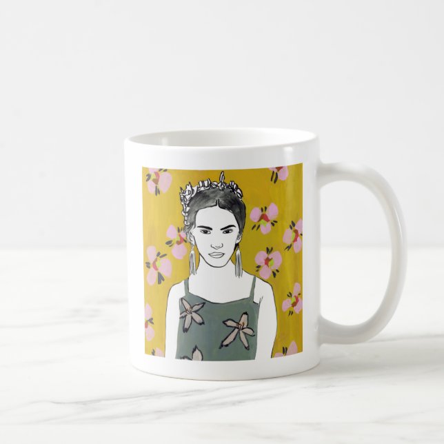 Mug Dame en fleurs roses - Jaune (Droite)