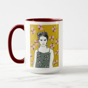 Mug Dame en fleurs roses - Jaune