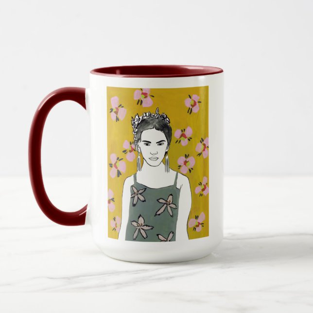 Mug Dame en fleurs roses - Jaune (Gauche)