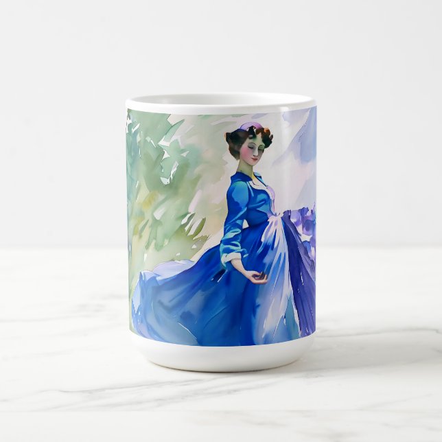 Mug Dame en Robe Bleue - Peinture aquarelle (Centre)