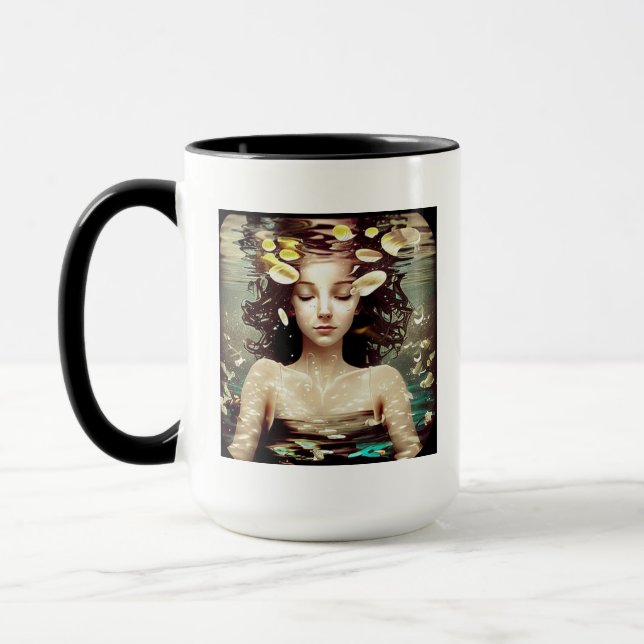 Mug Dame méditant sous l'eau | Citation de paix intéri (Gauche)