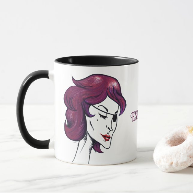 Mug Dame pirate violette Femme aux cheveux violets Des (Avec donut)