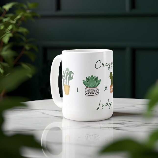 Mug Dame Plante folle | Chic Plantes pointillés (Crazy Plant Lady | Chic Watercolor Potted Plants Coffee Mug)