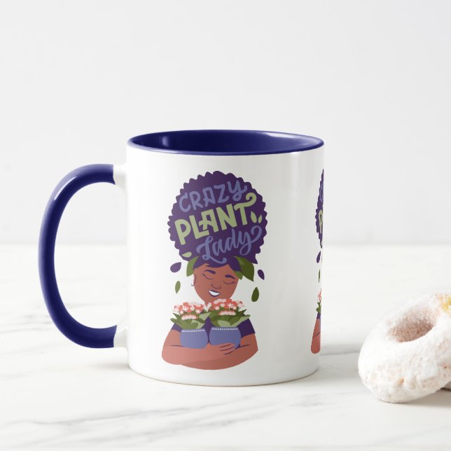Mug Dame Plante folle de la femme noire, Plantes de br (Avec donut)