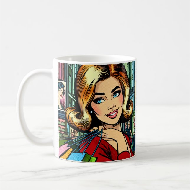 Mug Dame Rétro avec Sacs de Courses Personnalisés (Gauche)