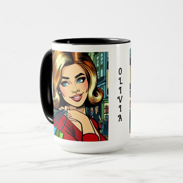 Mug Dame Rétro avec Sacs de Courses Personnalisés (Devant gauche)