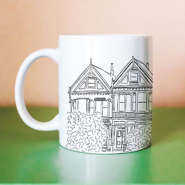 Mug Dames peintes en noir et blanc San Francisco (Black and White San Francisco Painted Ladies Coffee Mug)