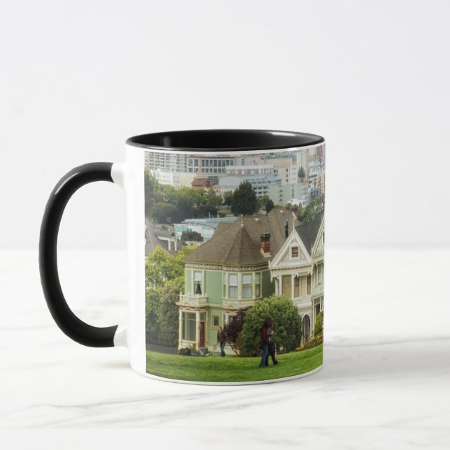 Mug Dames peintes, maisons victoriennes et horizon (Gauche)