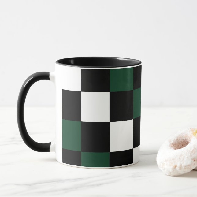 Mug Damier Blanc Noir Vert À Carreaux (Avec donut)