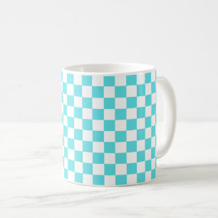 Mug Damier bleu turquoise visuel classique
