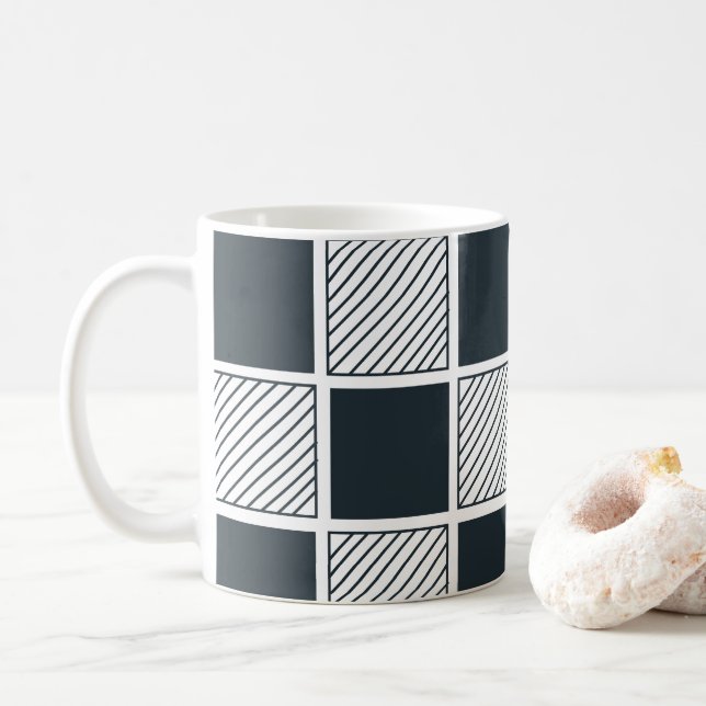 Mug Damier Cool Black et White Navy Blue  (Avec donut)