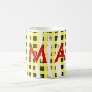 Mug Damier jaune noir ajouter nom monogramme nom laiss