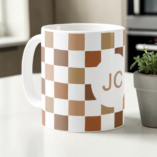 Mug Damier Marron Moderne Simple Monogramme