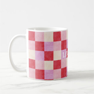 Mug damier valentine plaid rouge crème rose preppy