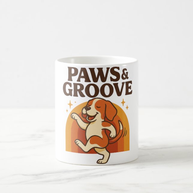 Mug  Dancing Dog Retro Cute Illustration (Centre)