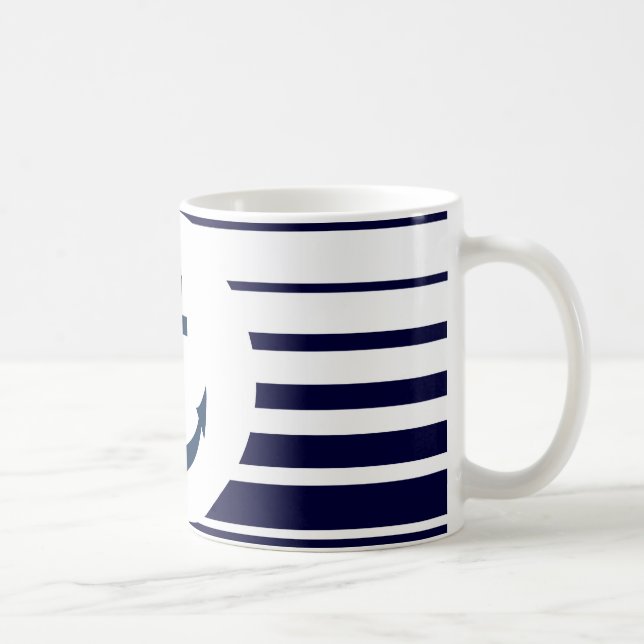 Mug d'ancre marine à rayures bleues et blanches (Droite)